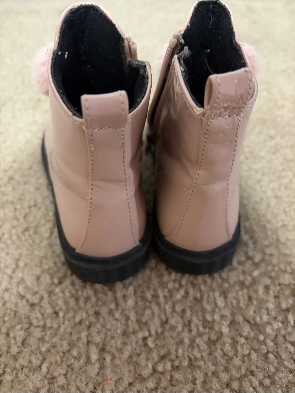 Kids Pink Pom Pom Lace-Up Boots